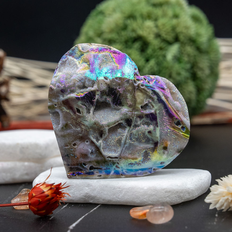 Miniatura: Aura Sphalerite Druzy Crystal Heart Carving Spiritual Rainbow Heart Decor Gift