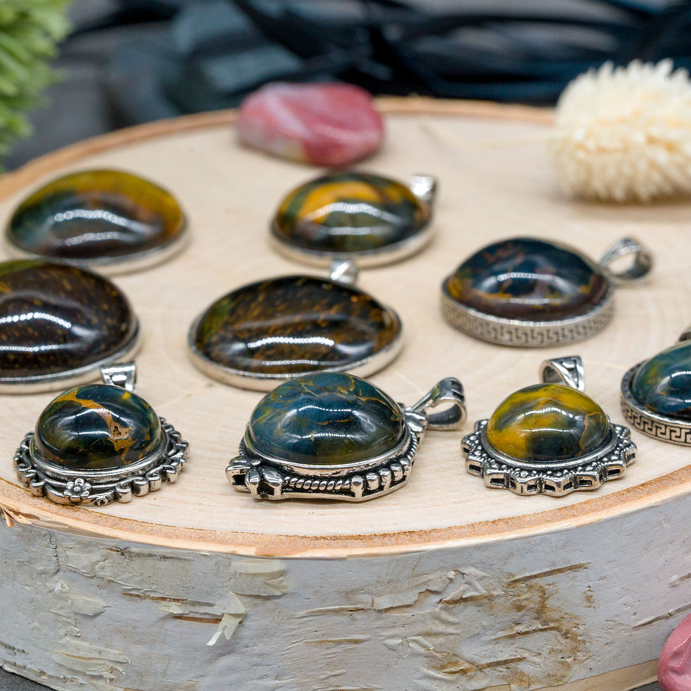 Thumbnail: Tigers Eye Round Cabochon Pendant Gold Crystal Jewelry Gift Spiritual Protection