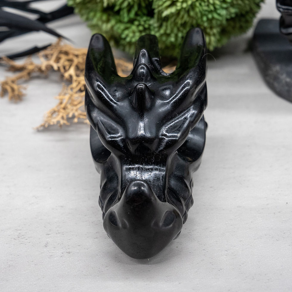 Thumbnail: Black Obsidian Crystal Dragon Head Carving Figurine Mythical Creature Decor Gift