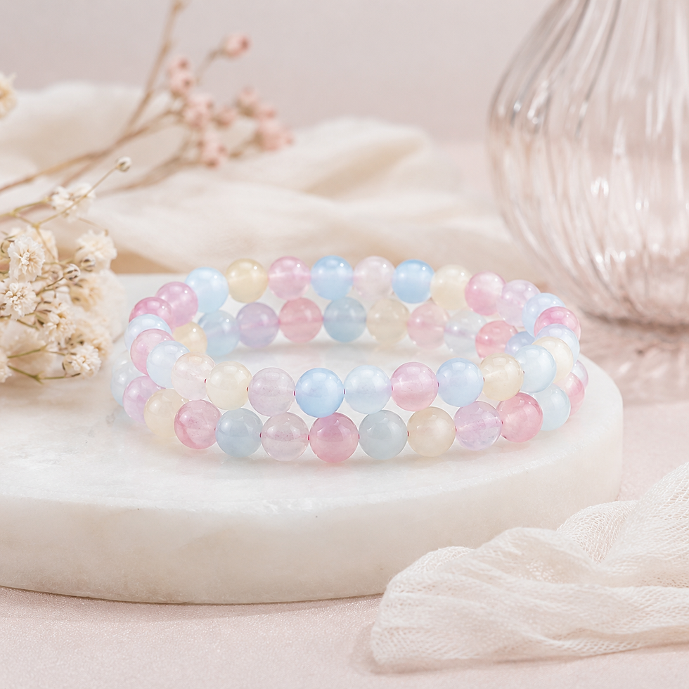 Thumbnail: Morganite Round Beaded Bracelet 6 mm Crystal Jewelry Gift Spiritual Healing