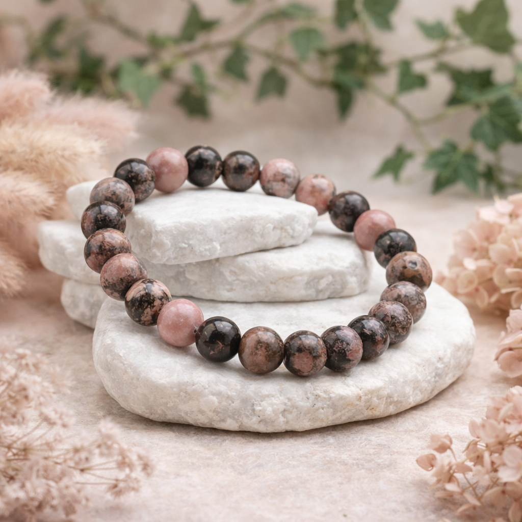 Rhodonite Crystal Bracelet Healing Protection Stone Handmade Jewelry Natural Gem