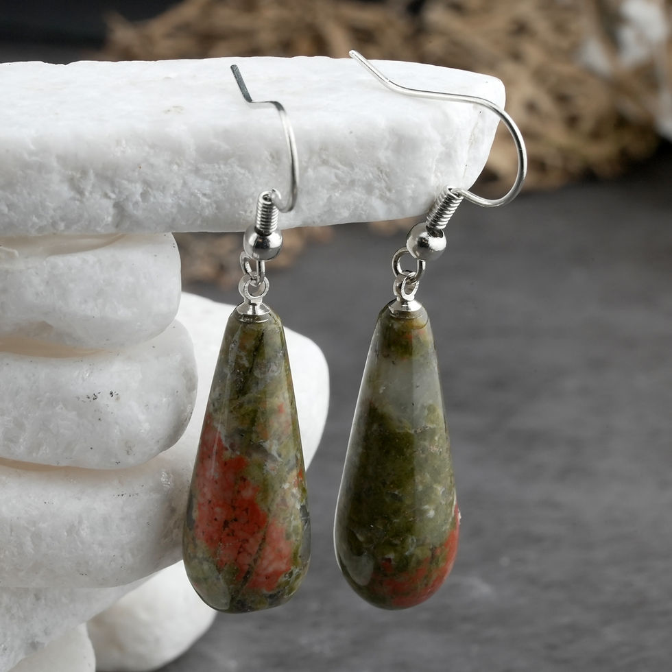 Miniatura: Unakite Natural Crystal Earrings Gemstone Silver Teardrop Jewelry Womens Gift