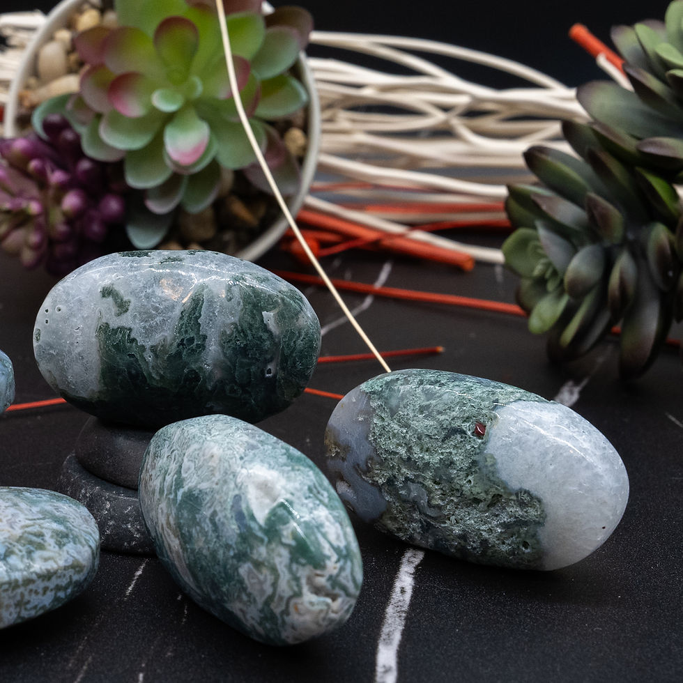 Thumbnail: Moss Agate Palm Stone Crystal Healing Gift Nature Decor Spiritual Meditation Aid