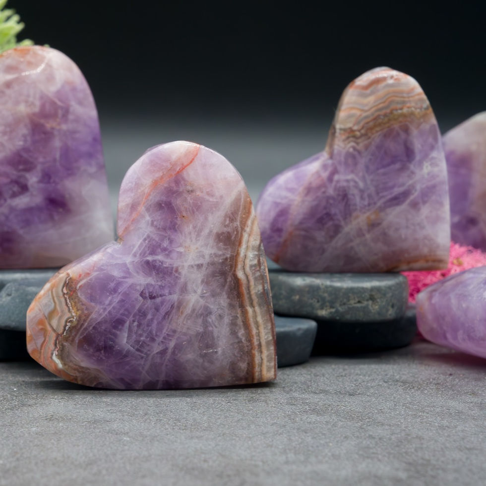 Thumbnail: Mexican Agate Amethyst Heart Crystal Birthstone Boho Decor Love Stone Gift