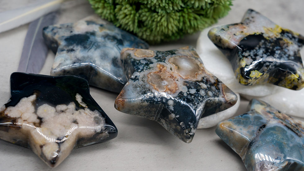 Miniatura: Black Flower Agate Crystal Star Spiritual Healing Meditation Pocket Stone Decor
