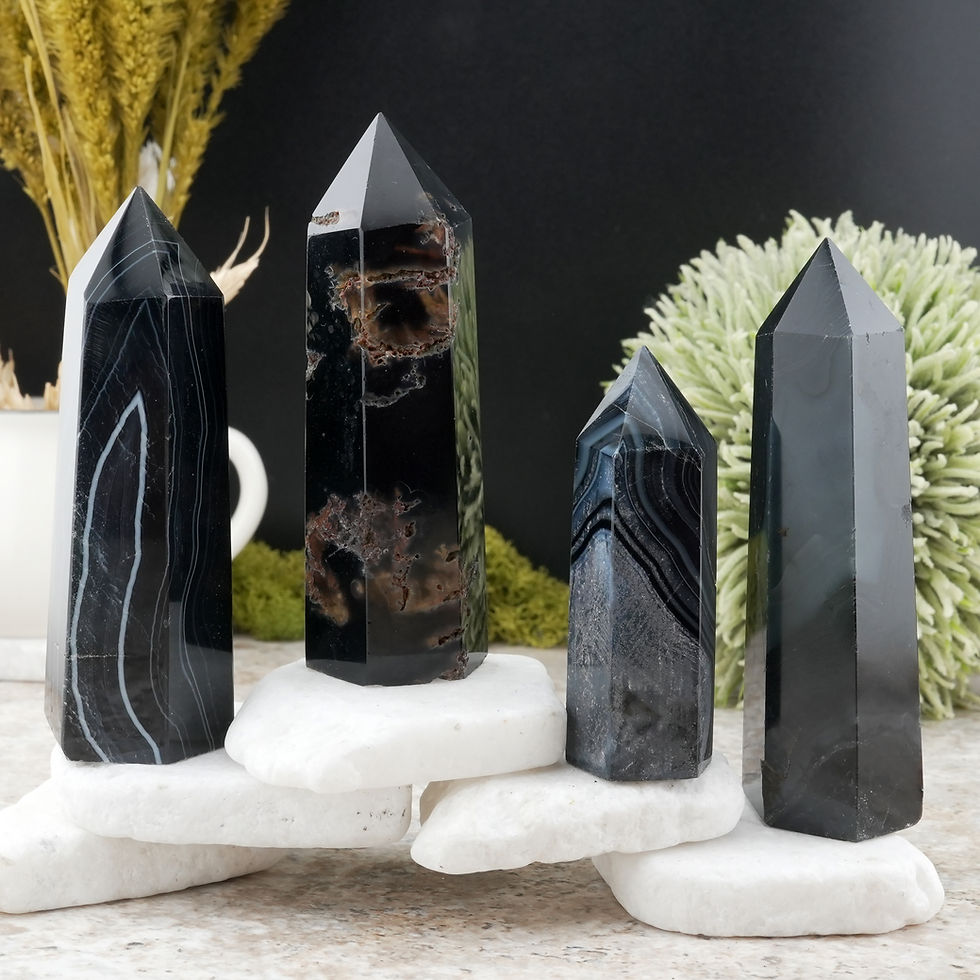 Thumbnail: Black Agate Tower Crystal Healing Decor Spiritual Energy Protection Stone Gift