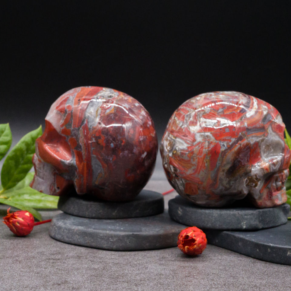 Miniatura: Warring States Red Agate Quartz Crystal Skull Carving Spiritual Healing Decor