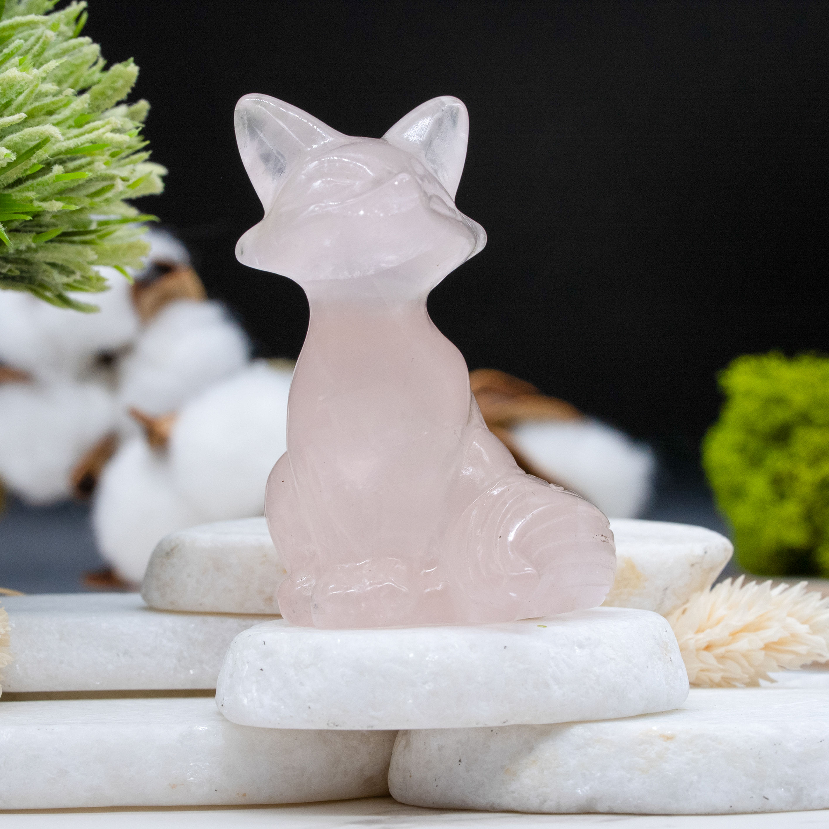 Pink Rose Quartz Fox Figurine Crystal Decor for Home Office Desk Gift Love Stone