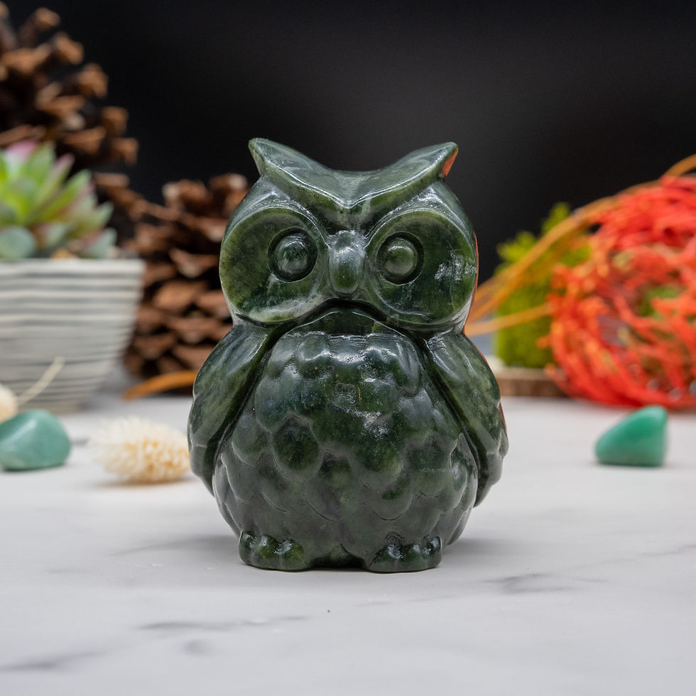 Thumbnail: Green Jade Owl Crystal Figurine Spiritual Wisdom Decor Gift Nature Theme Display