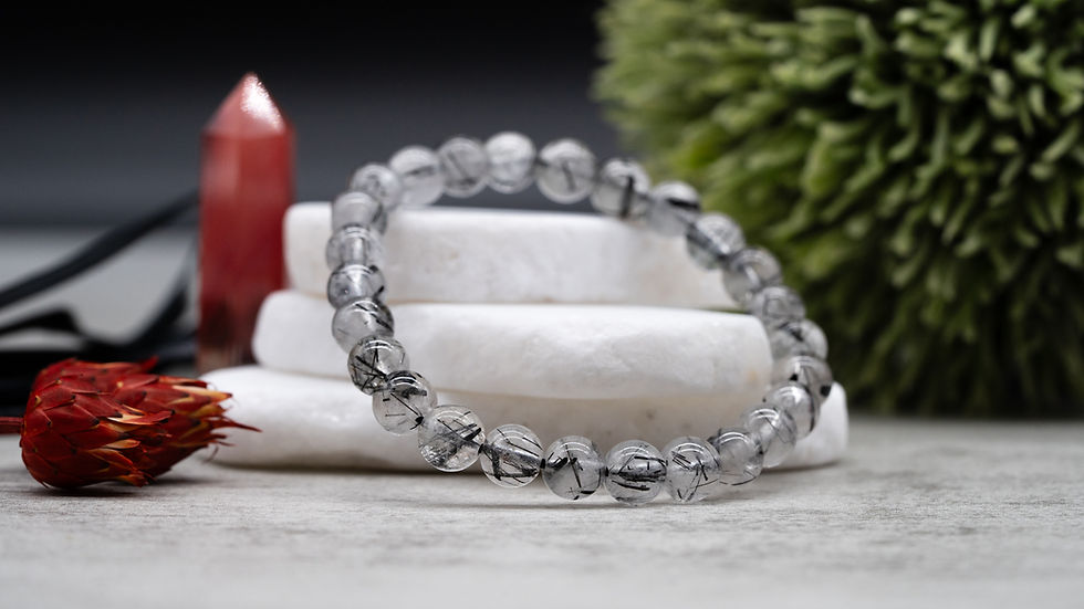 Thumbnail: Natural Black Tourmaline Rutilated Quartz Crystal Bracelet Healing Protection