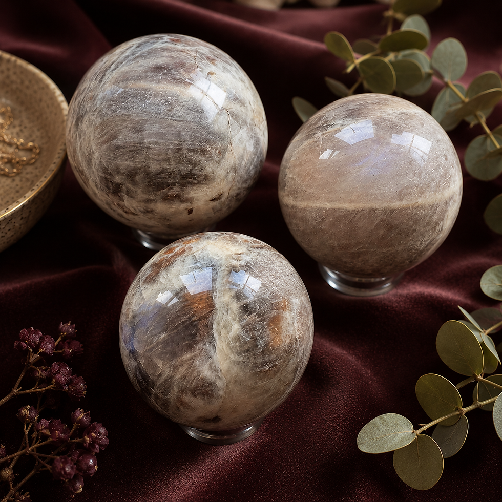 Thumbnail: Moonstone Sunstone Sphere Crystal Spiritual Energy Stone Fertility Altar Display
