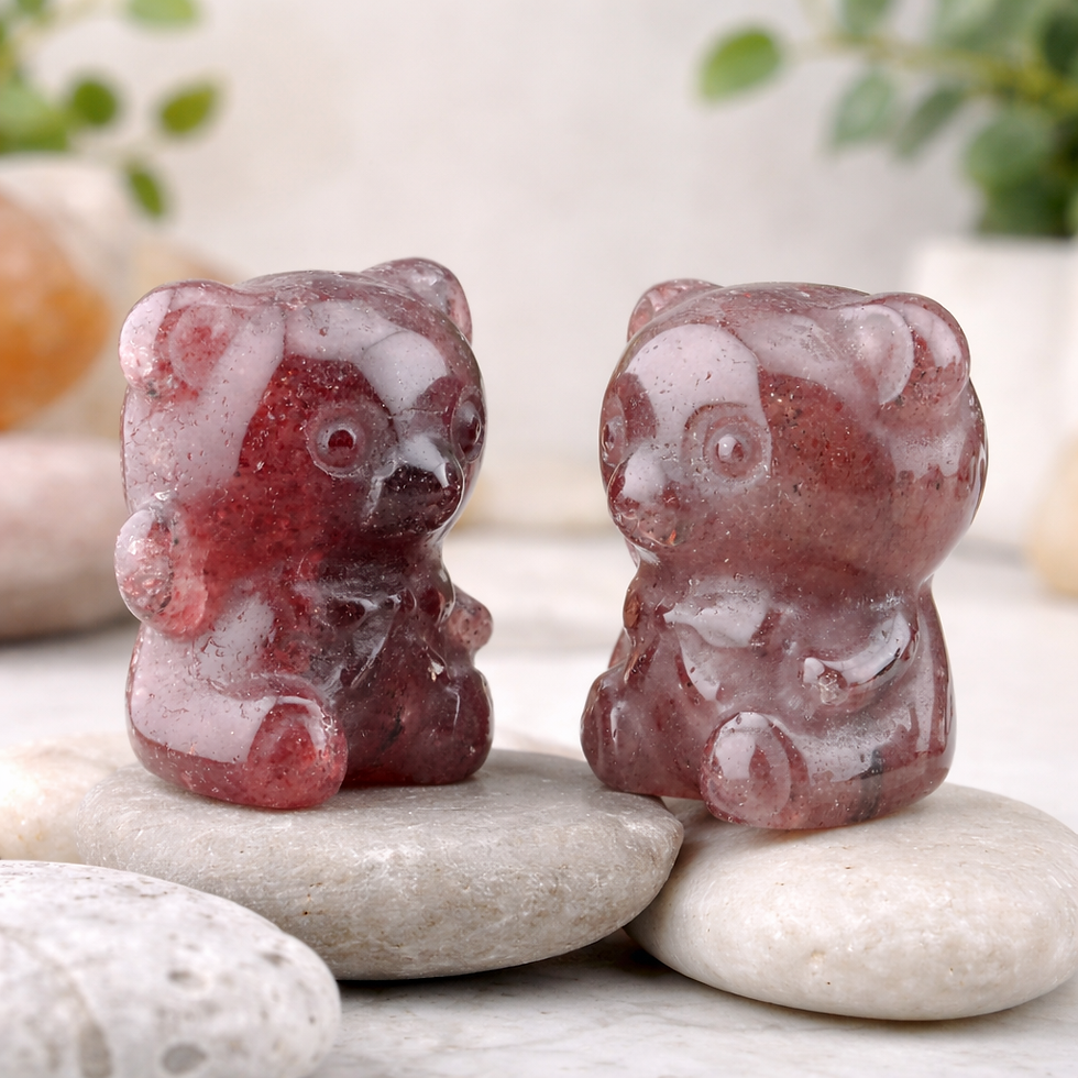 Thumbnail: Strawberry Quartz Mini Teddy Bear Crystal Figurine Pink Animal Home Decor Gift