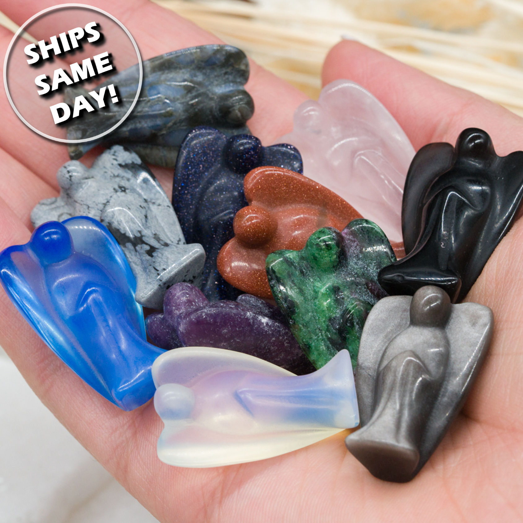 Miniature Crystal Carving Angel Mini Pocket Protection Trinket Spiritual Stone