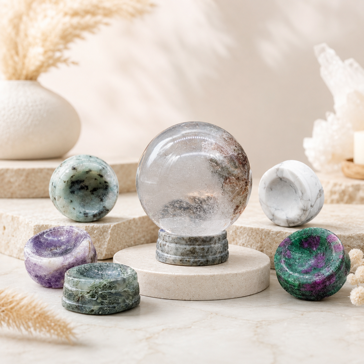 Natural Crystal Sphere Stand Stone Retail Display Base Collectible Gemstone Gift