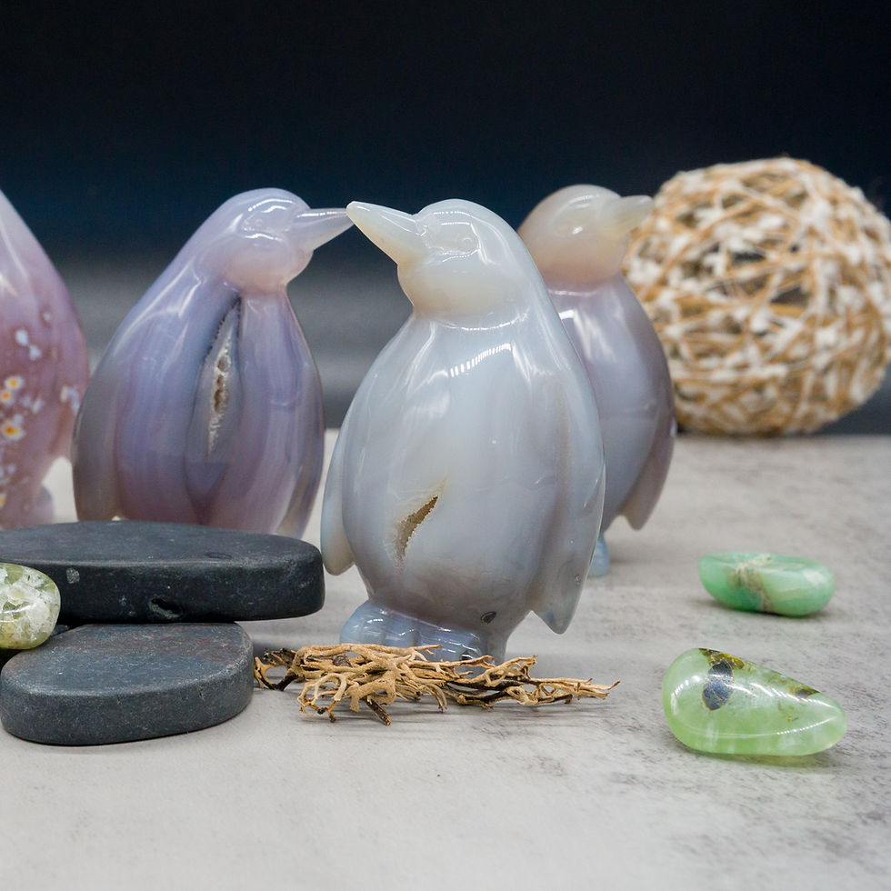 Miniatura: Sugar Druzy Agate Crystal Carving Cute Penguin Figurine Gemstone Geode Trinket
