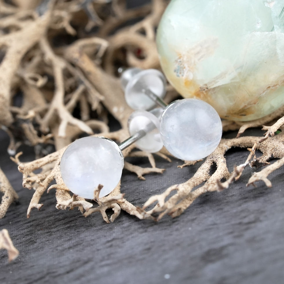 Miniatura: Moonstone Sphere Stud Silver Earrings Crystal Jewelry Gift Lunar Energy  Stone