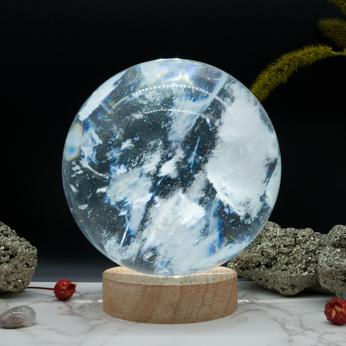 Smelted Quartz Sphere Crystal Decor Gift Spiritual Meditation Energy Stone Altar