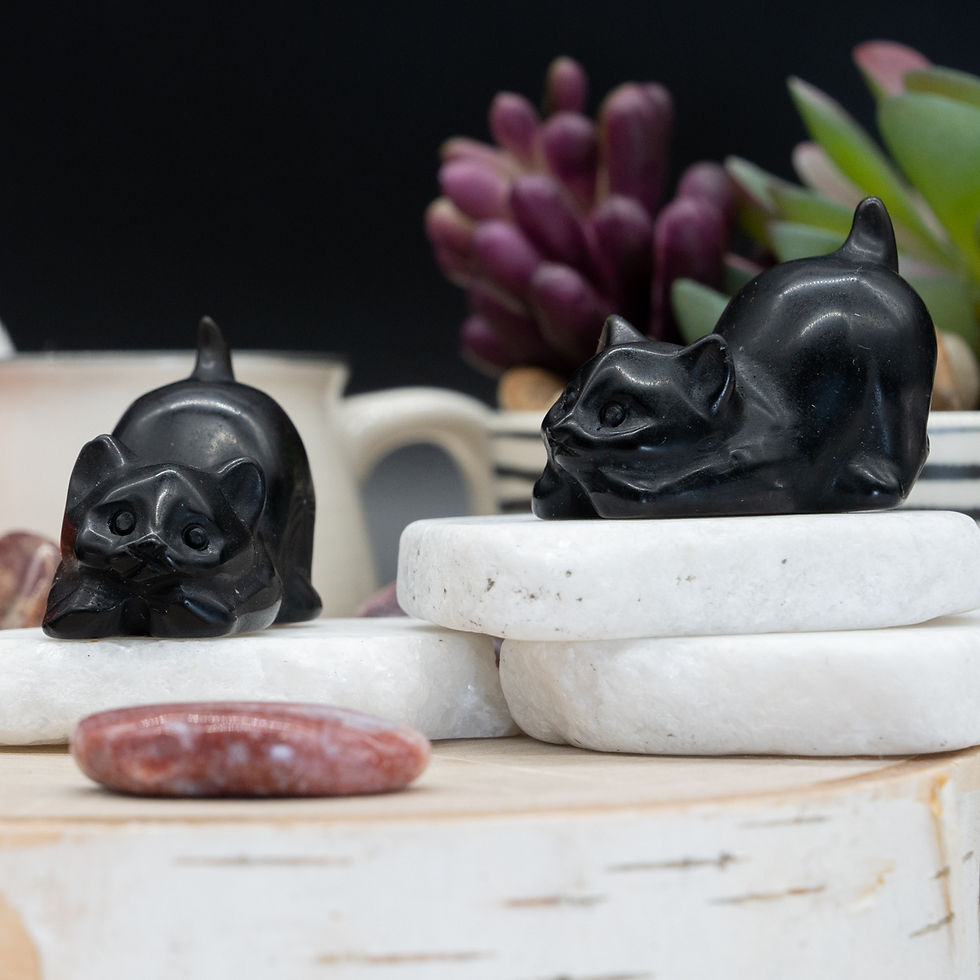 Obsidian Crystal Cat Carving Stone Healing Protection Trinket Halloween Tier