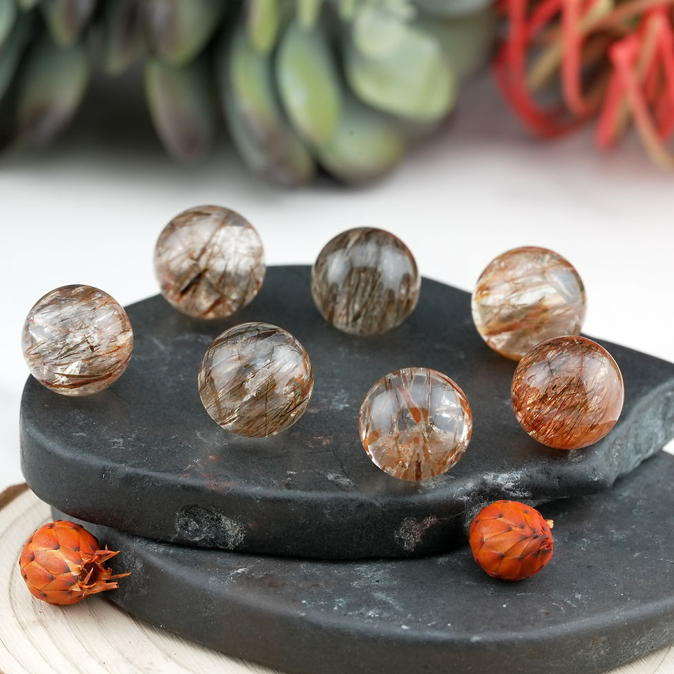 Miniatura: Golden Rutile Quartz Crystal Sphere Healing Gemstone Protection Pocket Stones