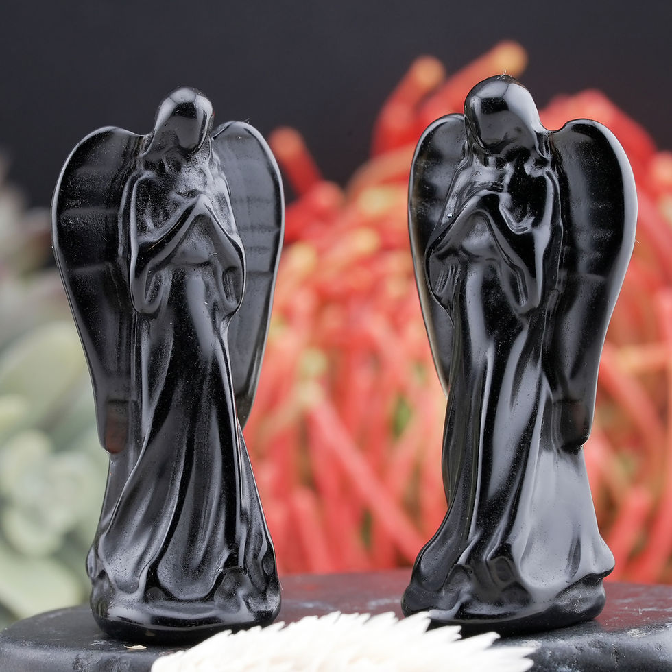 Miniatura: Black Obsidian Crystal Guardian Angel Statue Spiritual Energy Trinket Decor Gift
