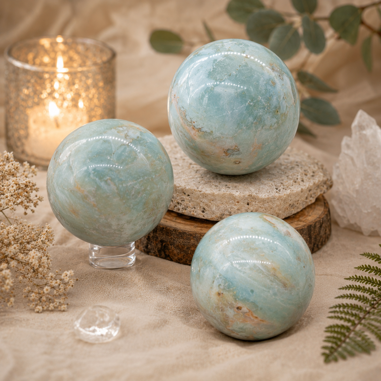 Sky Blue Calcite Sphere Crystal Chakra Calming Spiritual Energy Altar Ball Gift