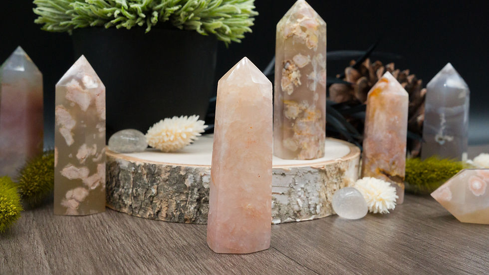 Thumbnail: Flower Agate Tower Crystal Healing Decor Spiritual Gift Boho Home Display Stone