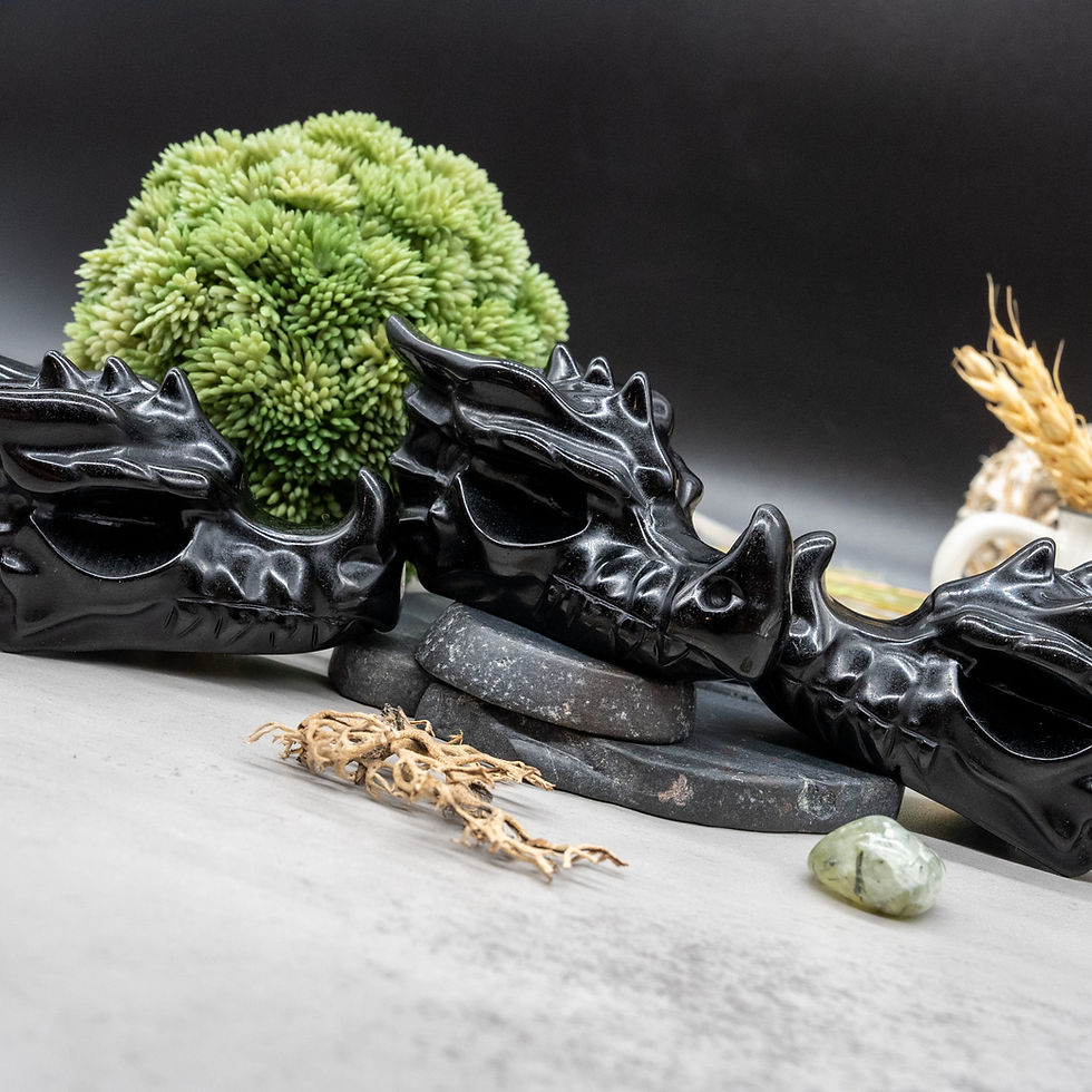 Thumbnail: Black Obsidian Crystal Dragon Head Carving Figurine Mythical Creature Decor Gift