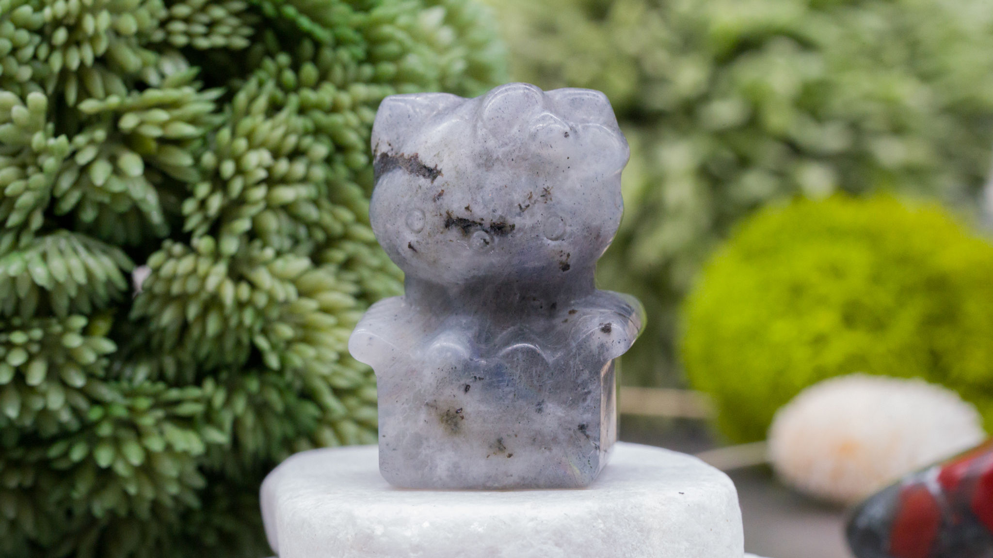 Labradorite Hello Kitty in Chair Crystal Figurine Spiritual Gift Mystical Decor