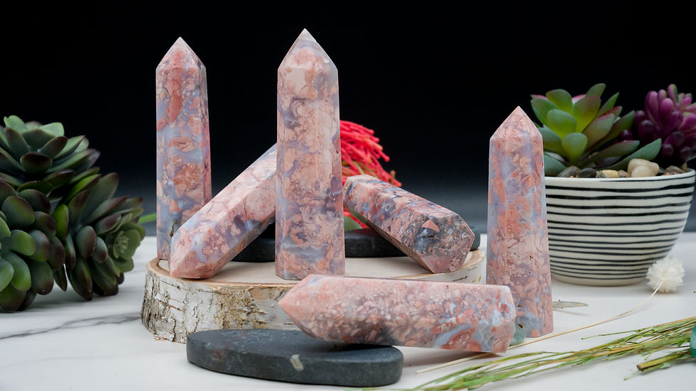Miniatura: Pink Petal Agate Crystal Tower Point Spiritual Home Decor Gemstone Wand Gem