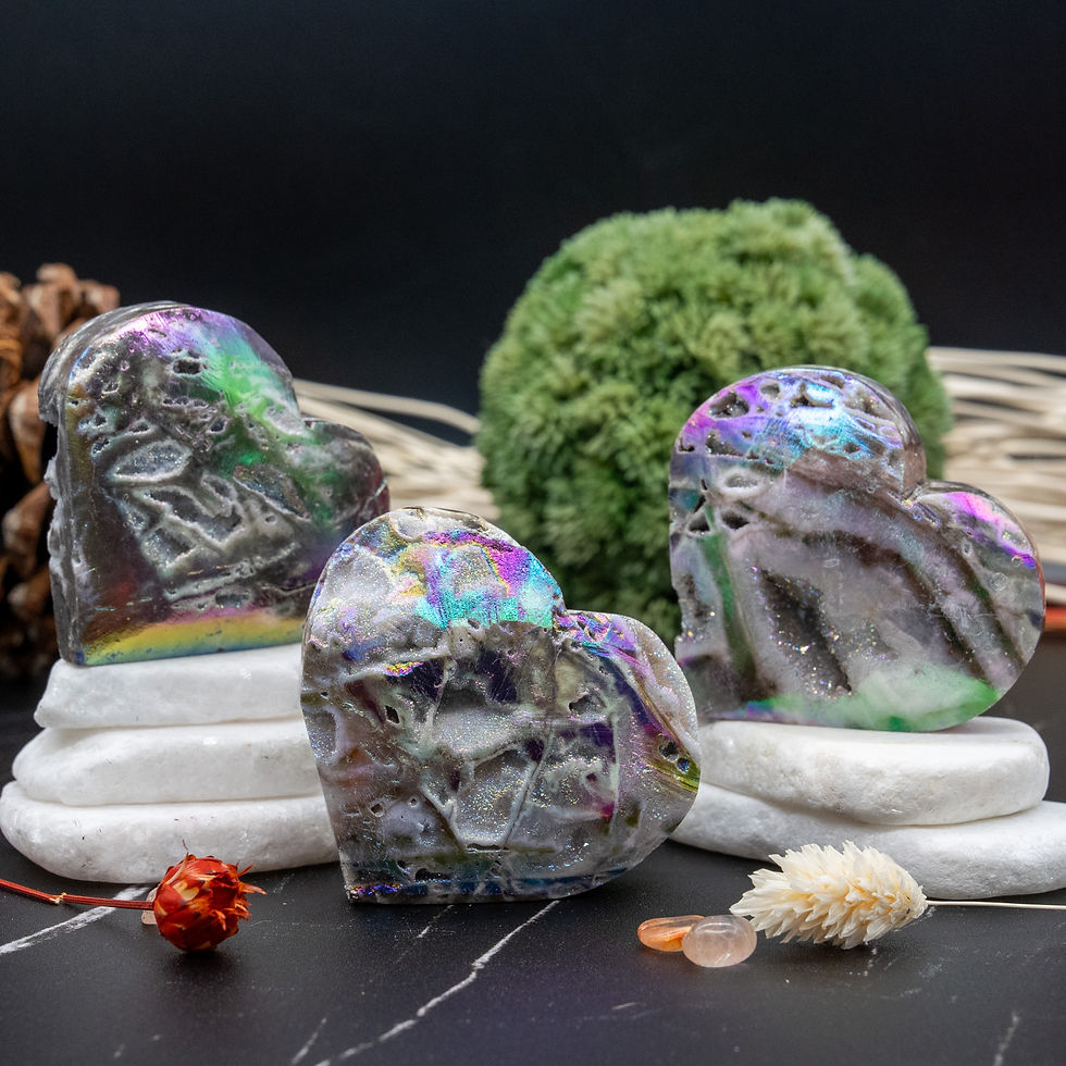 Miniatura: Aura Sphalerite Druzy Crystal Heart Carving Spiritual Rainbow Heart Decor Gift