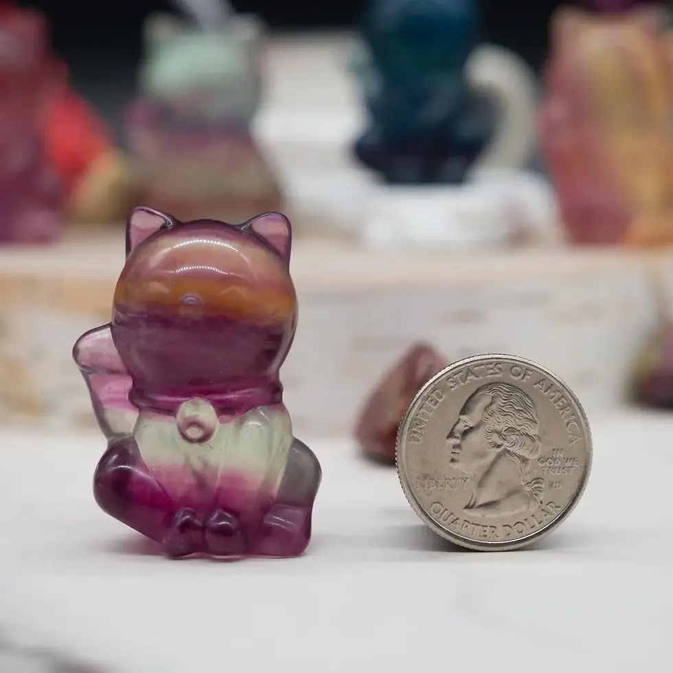Thumbnail: Rainbow Fluorite Crystal Cat Carving Stone Healing Protection Trinket Tier Tray