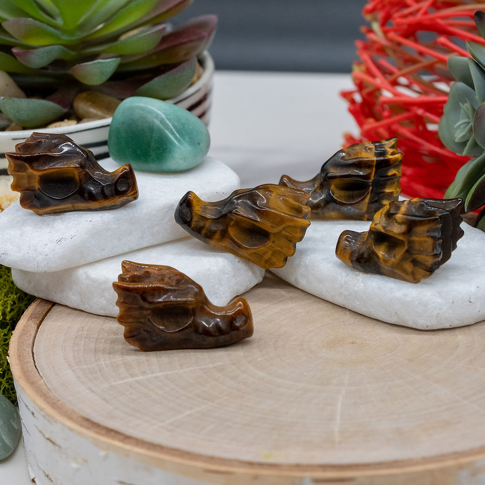 Miniatura: Tigers Eye Dragon Head Crystal Sculpture Healing Decor Spiritual Energy Gift