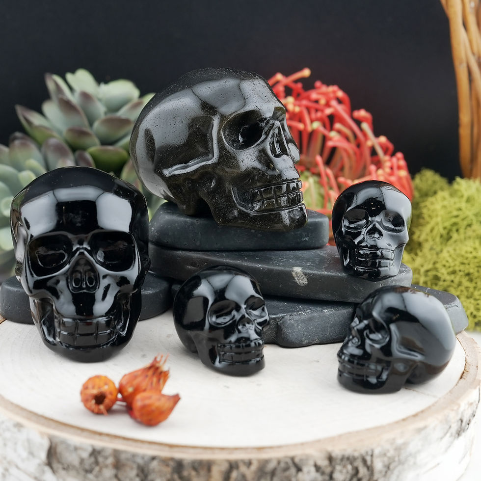 Miniatura: Natural Black Obsidian Crystal Skull Carving Memorial Altar Stone Figurine Decor