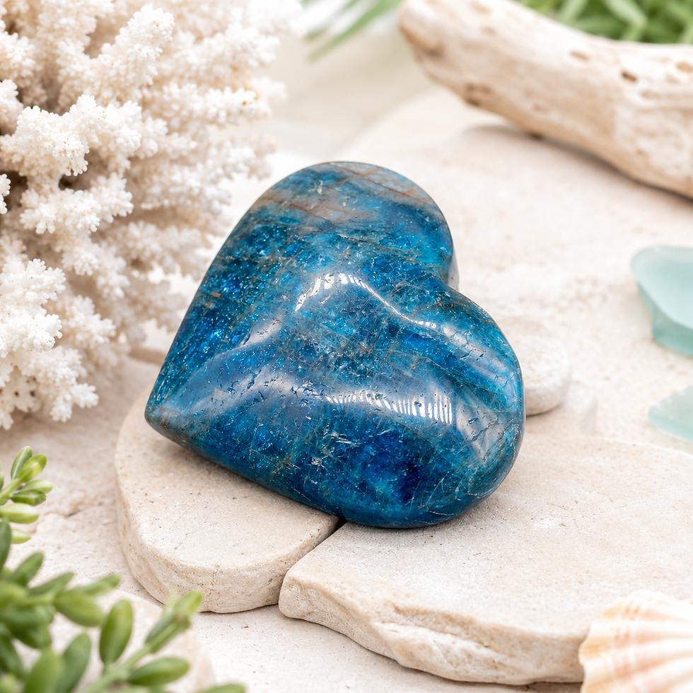 Thumbnail: Blue Apatite Heart Crystal Reiki Altar Meditation Gift Throat Chakra Gem Display