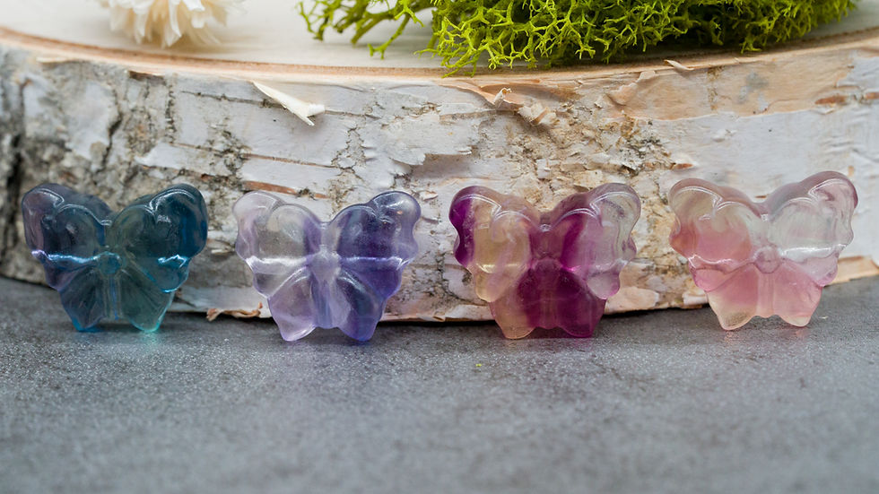 Miniatura: Rainbow Fluorite Crystal Butterfly Carving Healing Protection Fairy Garden Stone