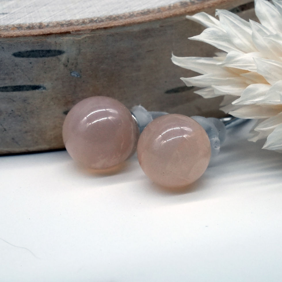 Thumbnail: Natural Peach Moonstone 925 Silver Sphere Stud Earrings Crystal Jewelry Gift