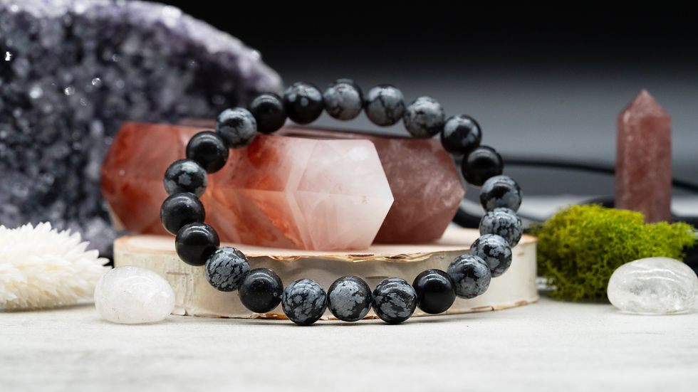 Thumbnail: Snowflake Obsidian Crystal Round Beaded Bracelet Unisex Fashion Jewelry Black