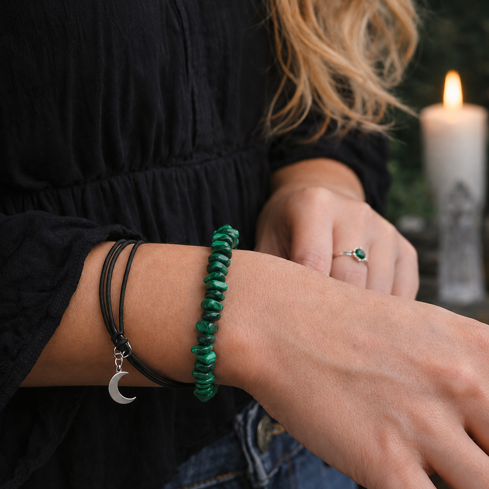 Thumbnail: Malachite Crystal Healing Bracelet Protection Green Gemstone Handmade Jewelry