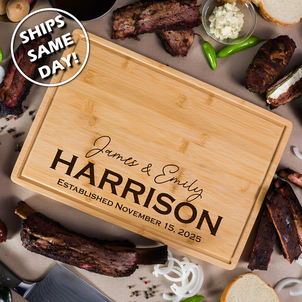 Thumbnail: Custom Engraved Bamboo Cutting Board Personalized Charcuterie Tray Couple Name