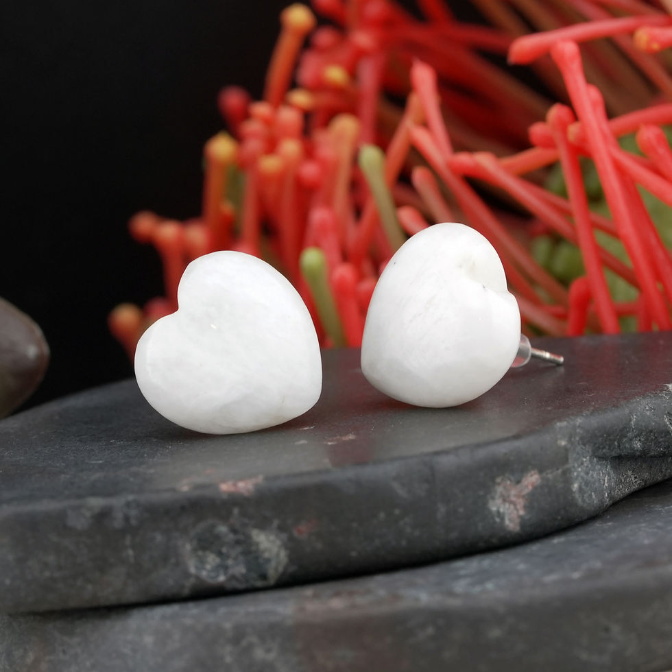 Thumbnail: White Moonstone Crystal Puffy Heart Stud Earrings 925 Silver Bridal Jewelry Gift