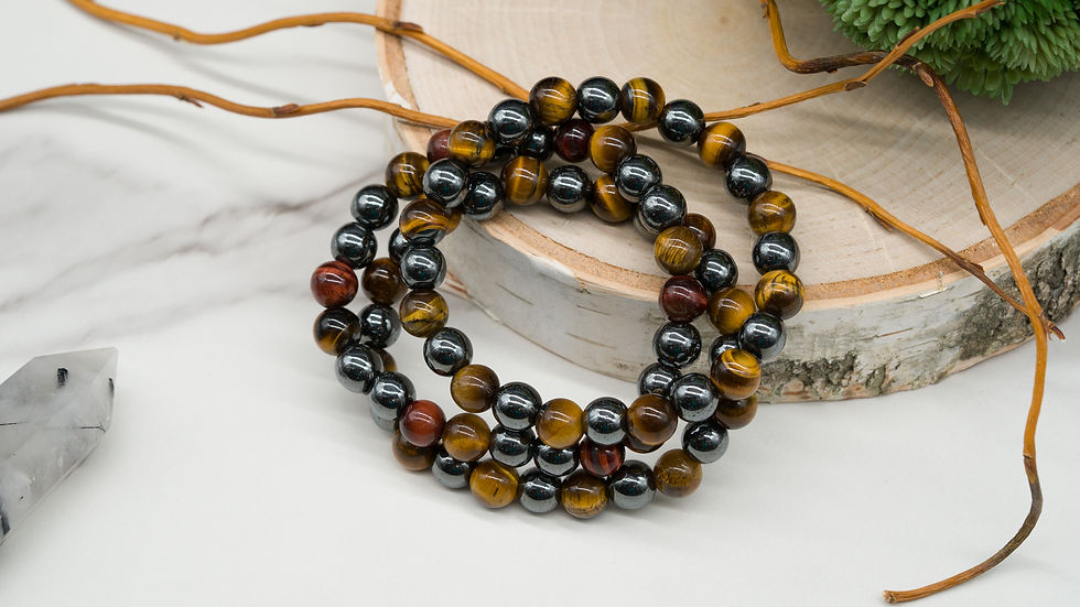 Thumbnail: Natural Hematite Tigers Eye Beaded Bracelet Crystal Protection Boho Jewelry Gift