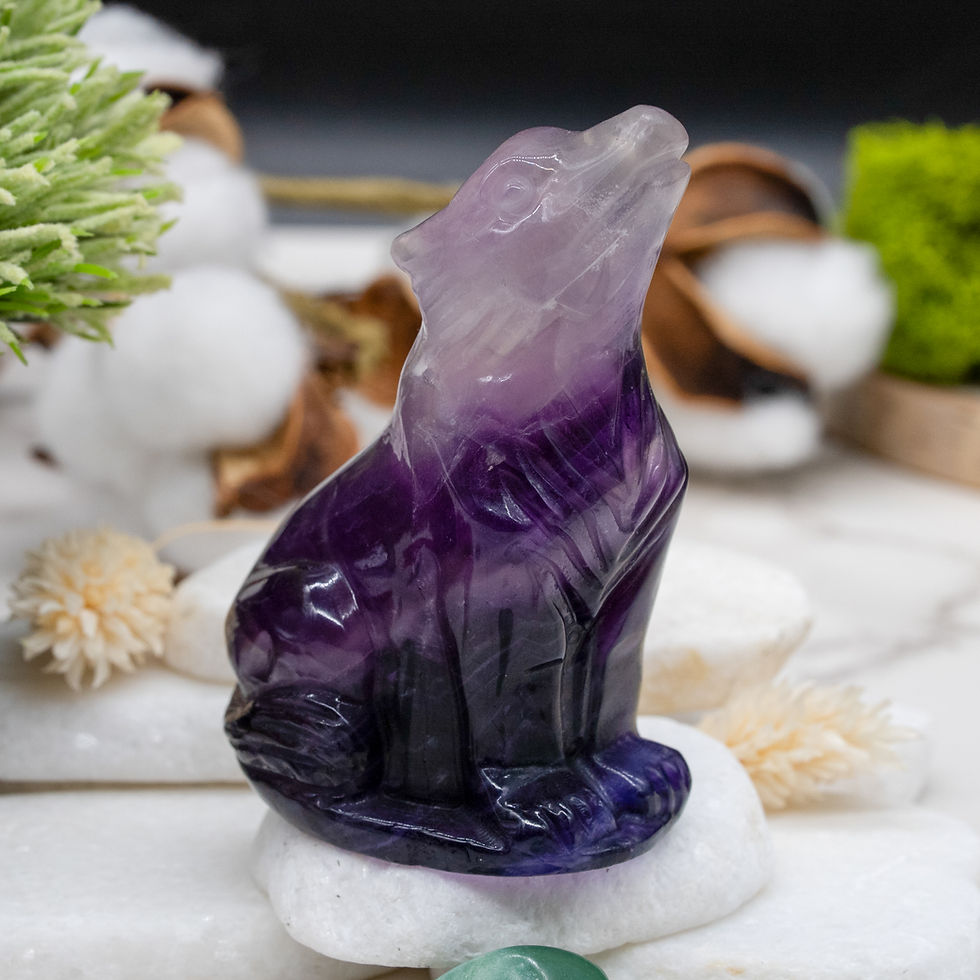 Miniatura: Fluorite Crystal Wolf Carving Spiritual Nature Home Decor Gift Animal Figurine