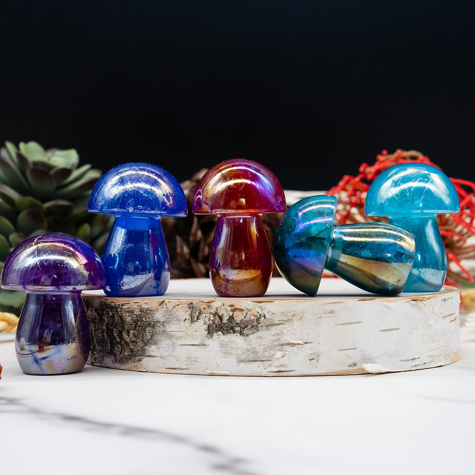 Thumbnail: Rainbow Aura Quartz Crystal Mushroom Carving Colorful Fairy Garden Terrarium Art