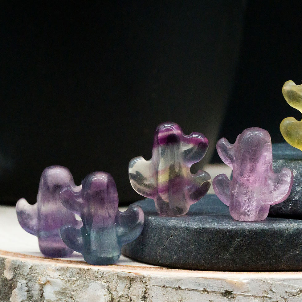 Thumbnail: Rainbow Mini Fluorite Crystal Cactus Carving Stone Spiritual Healing Protection