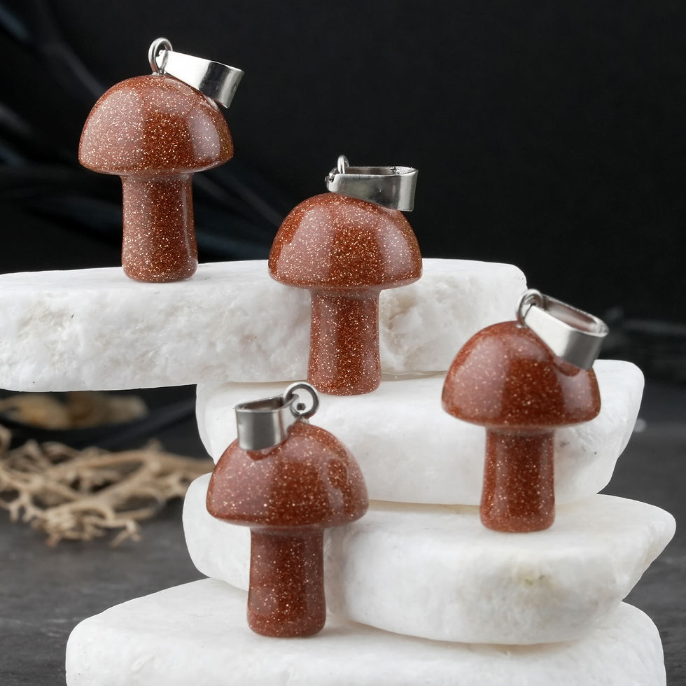 Miniatura: Gold Sandstone Silver Plated Alloy Mushroom Pendant Crystal Jewelry Gift