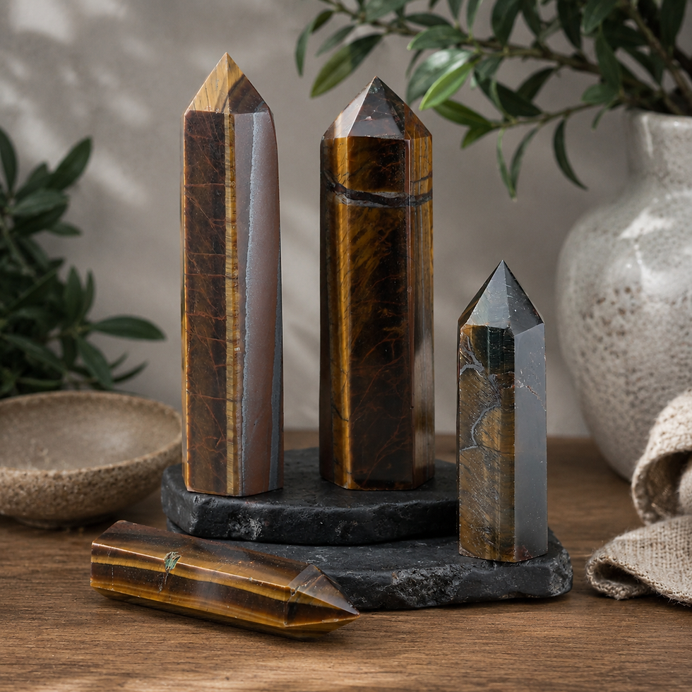 Miniatura: Yellow Gold Tigers Eye Crystal Tower Point Healing Protection Heart Chakra Stone