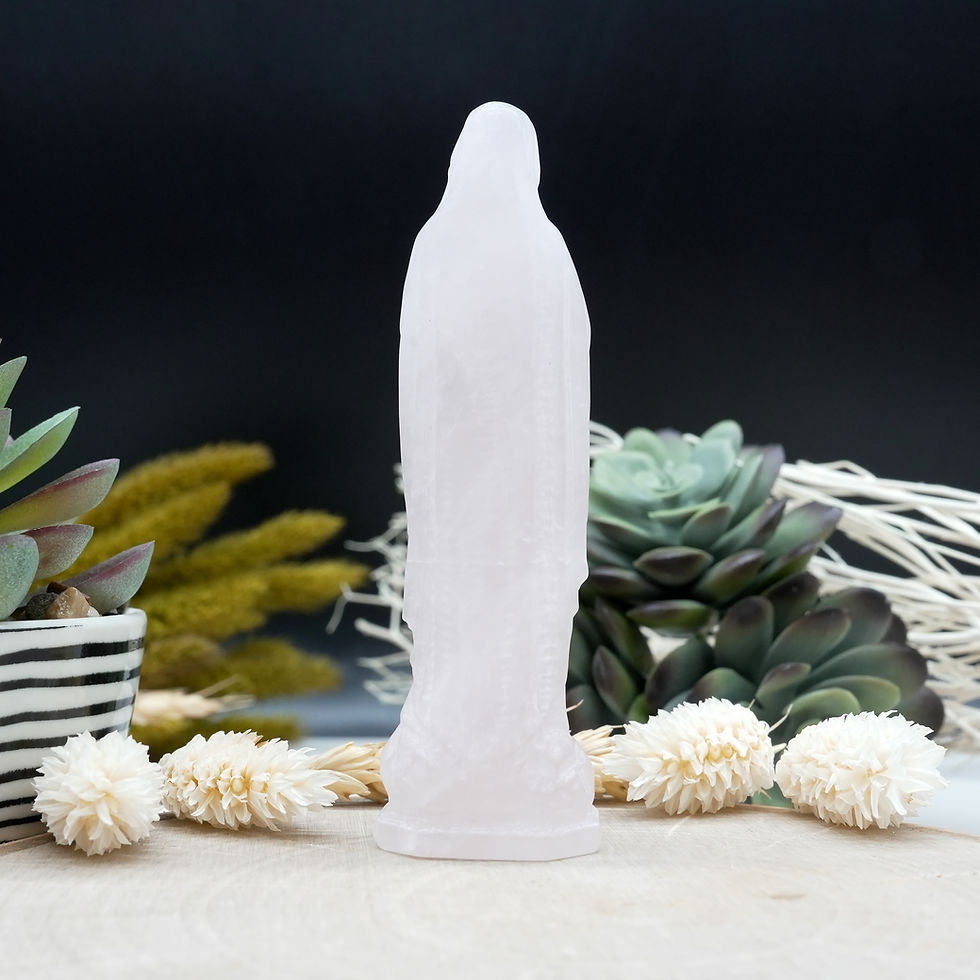 Rose Quartz Virgin Mary Statue Spiritual Gift Crystal Decor Altar Prayer Focus