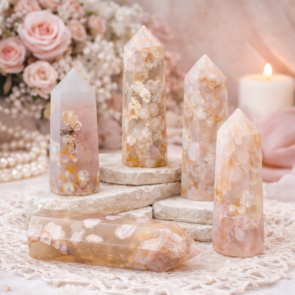Thumbnail: Flower Agate Tower Crystal Healing Decor Spiritual Gift Boho Home Display Stone