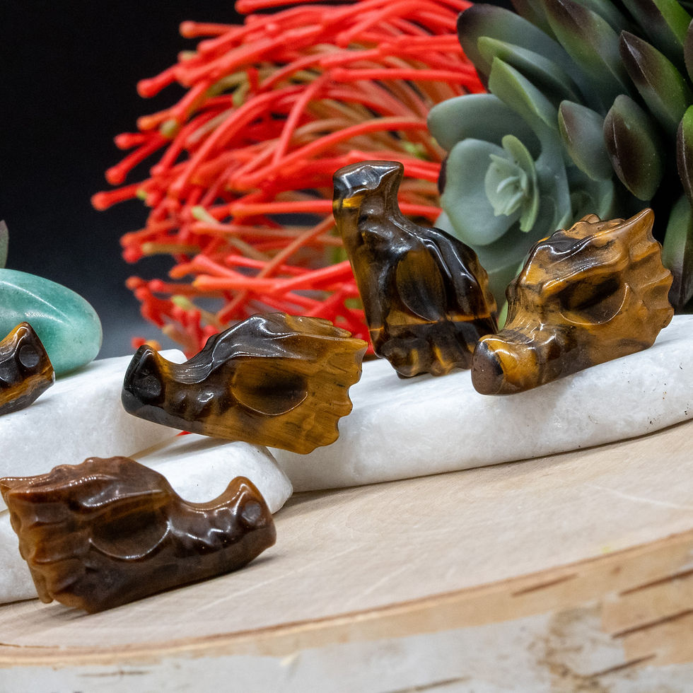 Miniatura: Tigers Eye Dragon Head Crystal Sculpture Healing Decor Spiritual Energy Gift