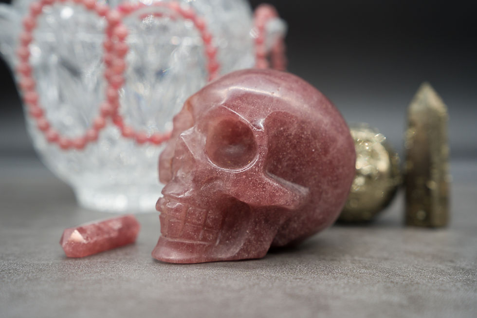 Miniatura: Pink Strawberry Quartz Crystal Skull Carving Spiritual Healing Protection Gem